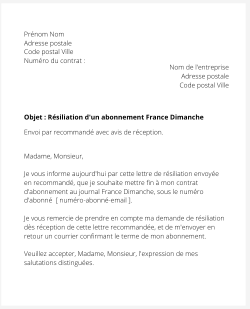 la lettre pour resilier un abonnement france dimanche